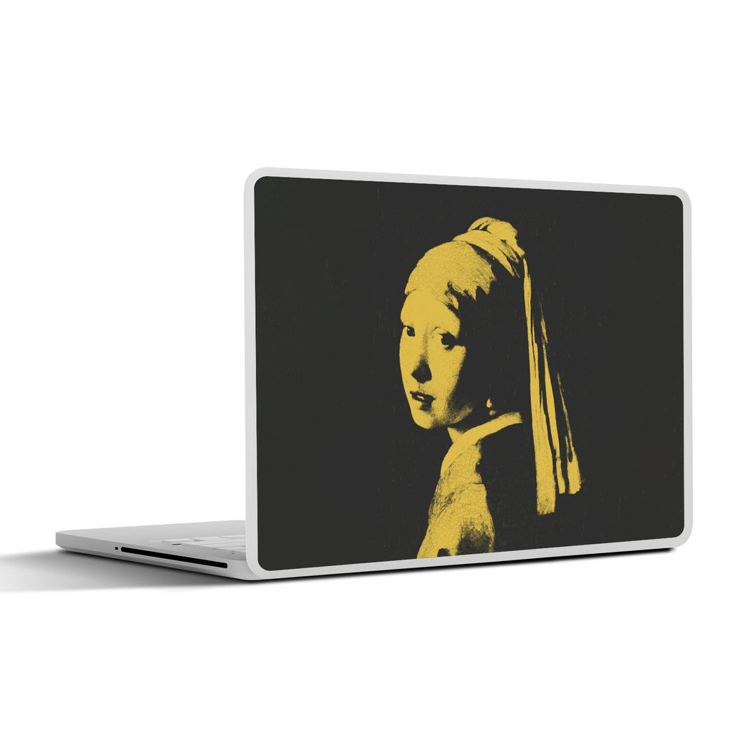 MuchoWow Laptop Aufkleber Sticker Cover Mädchen mit Perlenohrring - Vermeer - Schwarz - Gelb 32.5x23.5 cm - Sticker für Laptop - Selbstklebend