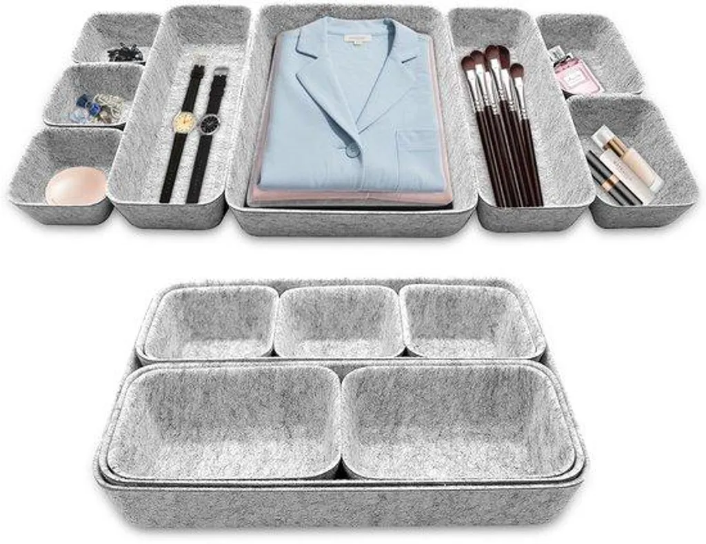 Set de Rangement pour Coiffeuse et Bureau en Feutre, 8 Pièces Grises