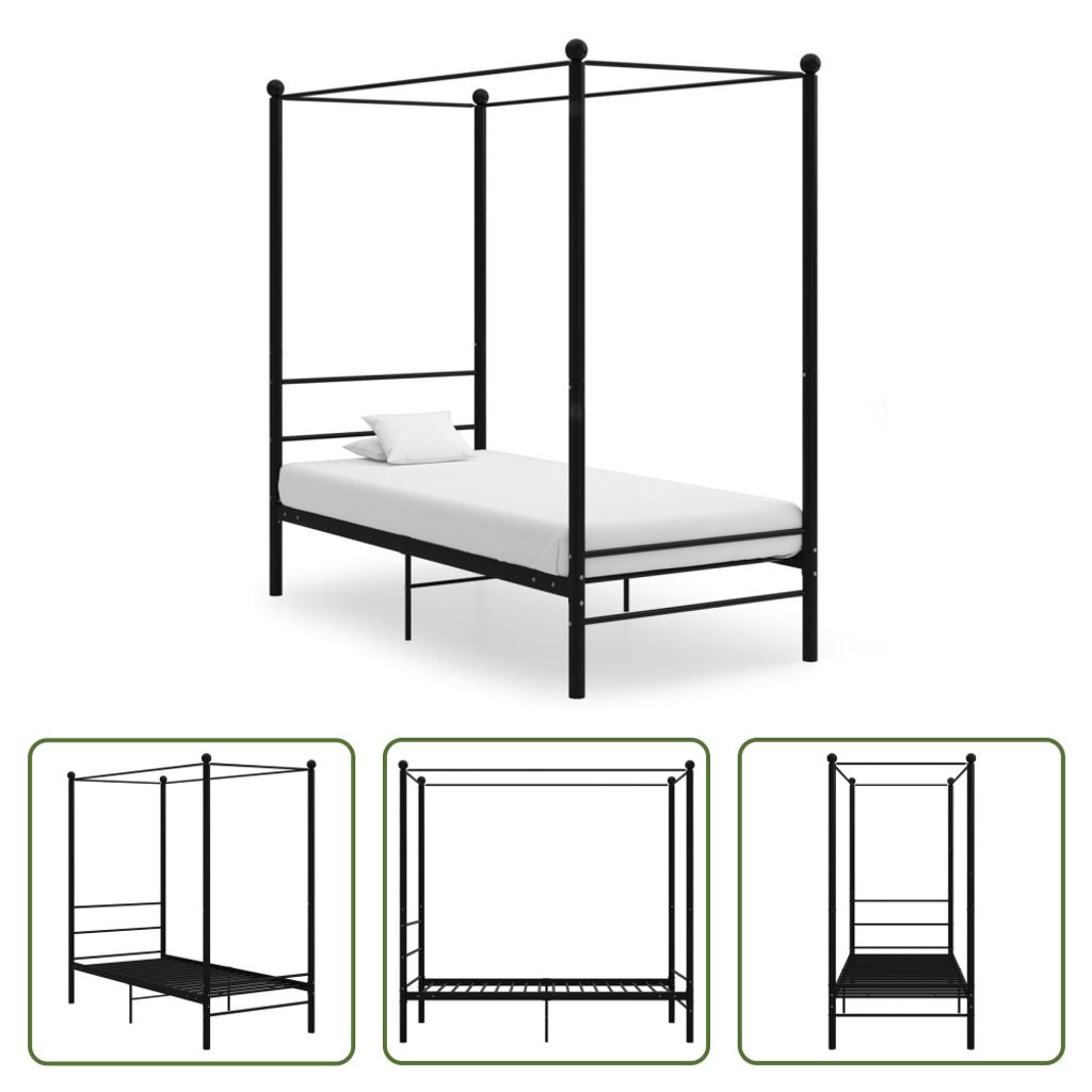 The Living Store Himmelbett Schwarz Metall 100x200 cm Produktbild 