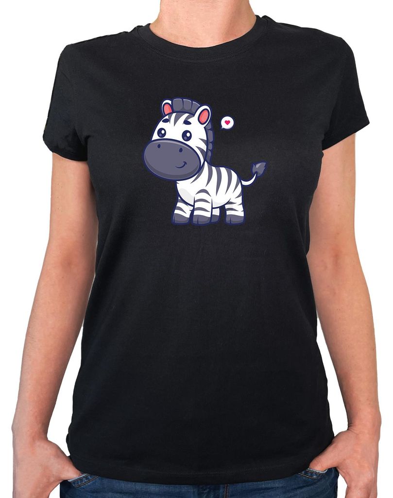 Huuraa Damen T-Shirt Zebra Comic M Black Bio Baumwolle Fairtrade Damenshirt Geschenkidee