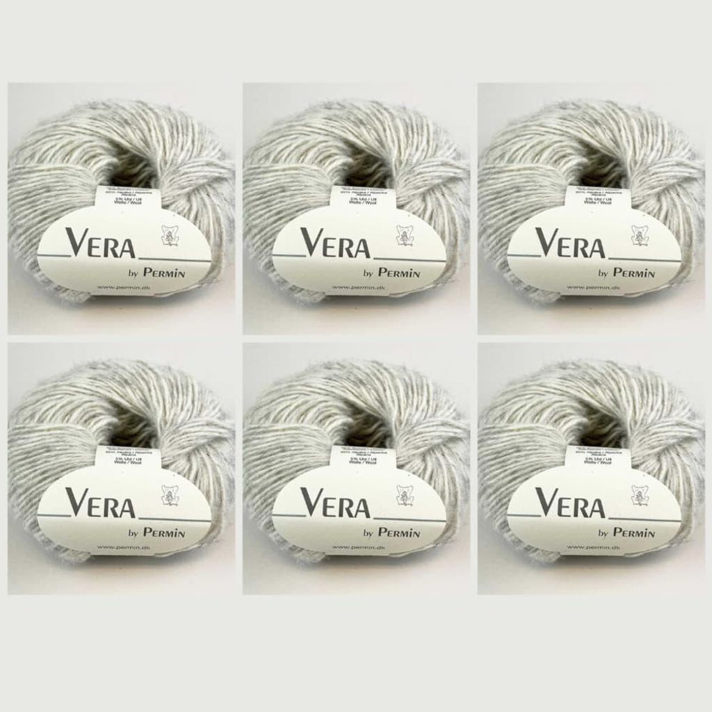 6x Vera von Permin – Garn „Chainette Tutte le Stagioni“ aus Baby-Alpaka und Baumwolle (125 m/50 g) (20 hellgrau meliert)