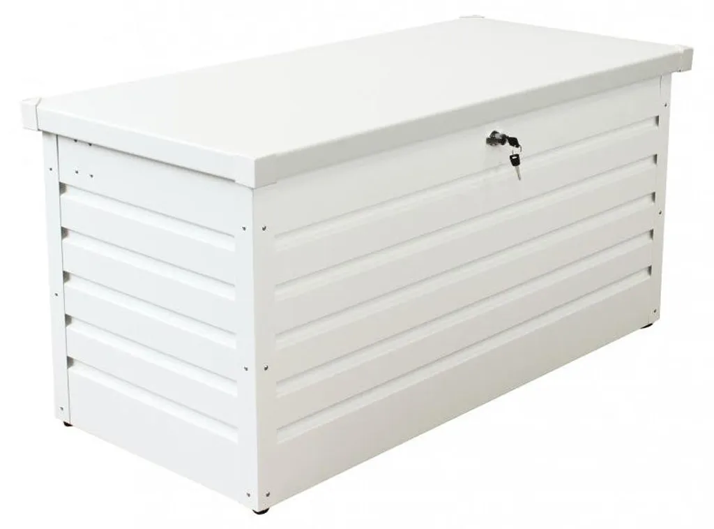 Coffre extérieur alu blanc anti-vol 130 cm pour un jardin bien rangé