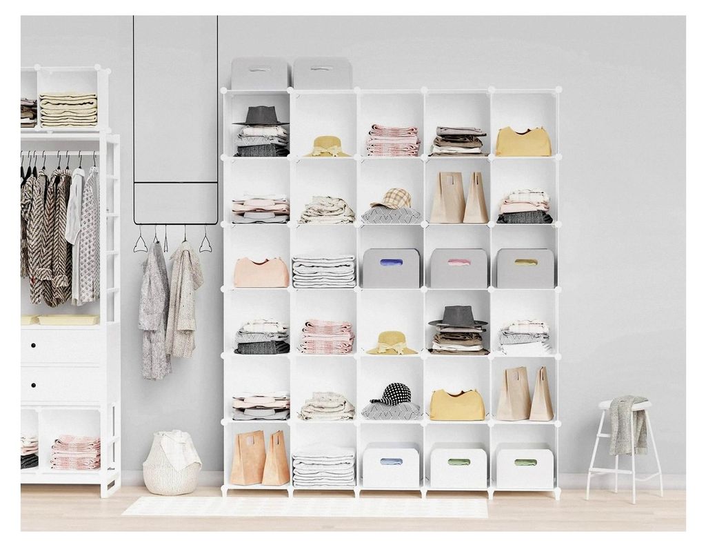 Regalsystem aus Kunststoff, 40 Würfel Schuhregal Modularer Schrank Faltschrank Raumteiler, Aufbewahrung Organizer für Kleidung, Schuhe und Spielz...