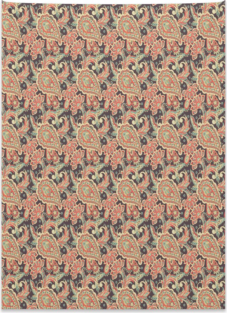 Abakuhaus Batik Wandteppich, Weinlese-ethnisches Paisley aus Weiches Mikrofaser Stoff Kein Verblassen Klare Farben Waschbar, 110 x 150 cm, Mehrfarbig