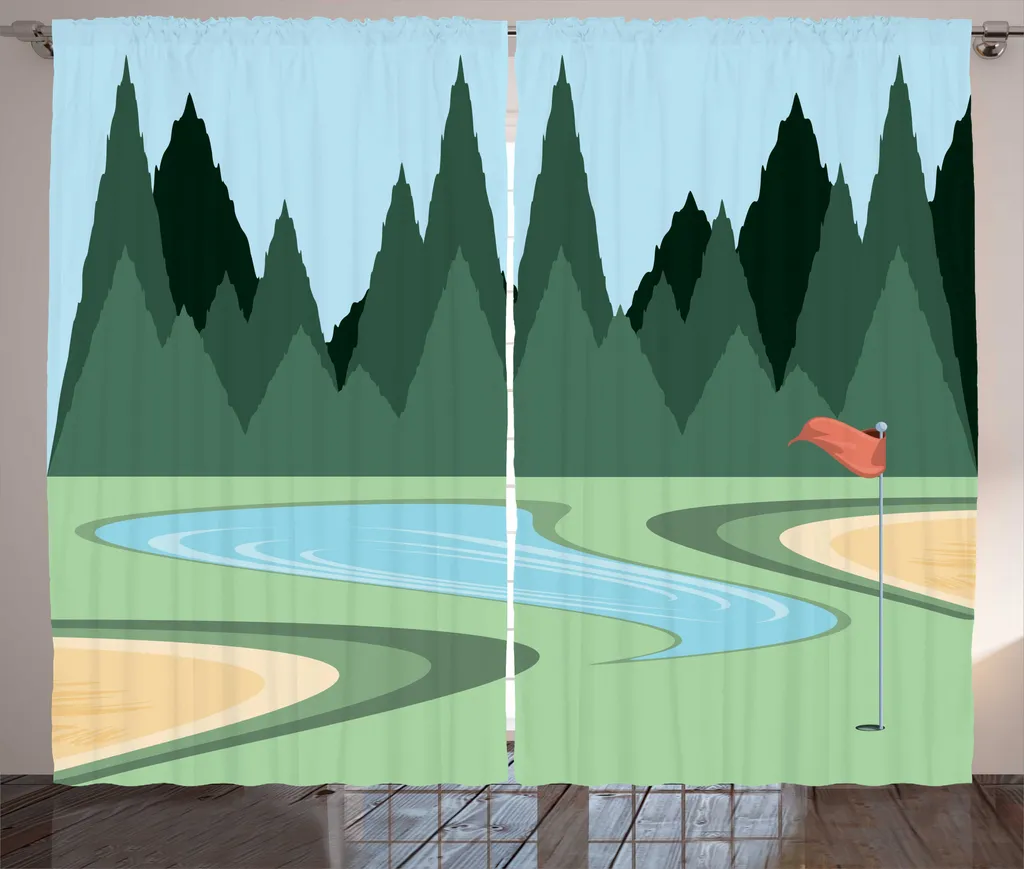 Rideaux de Salon Imprimés Terrain de Golf - Paire de Rideaux Verts