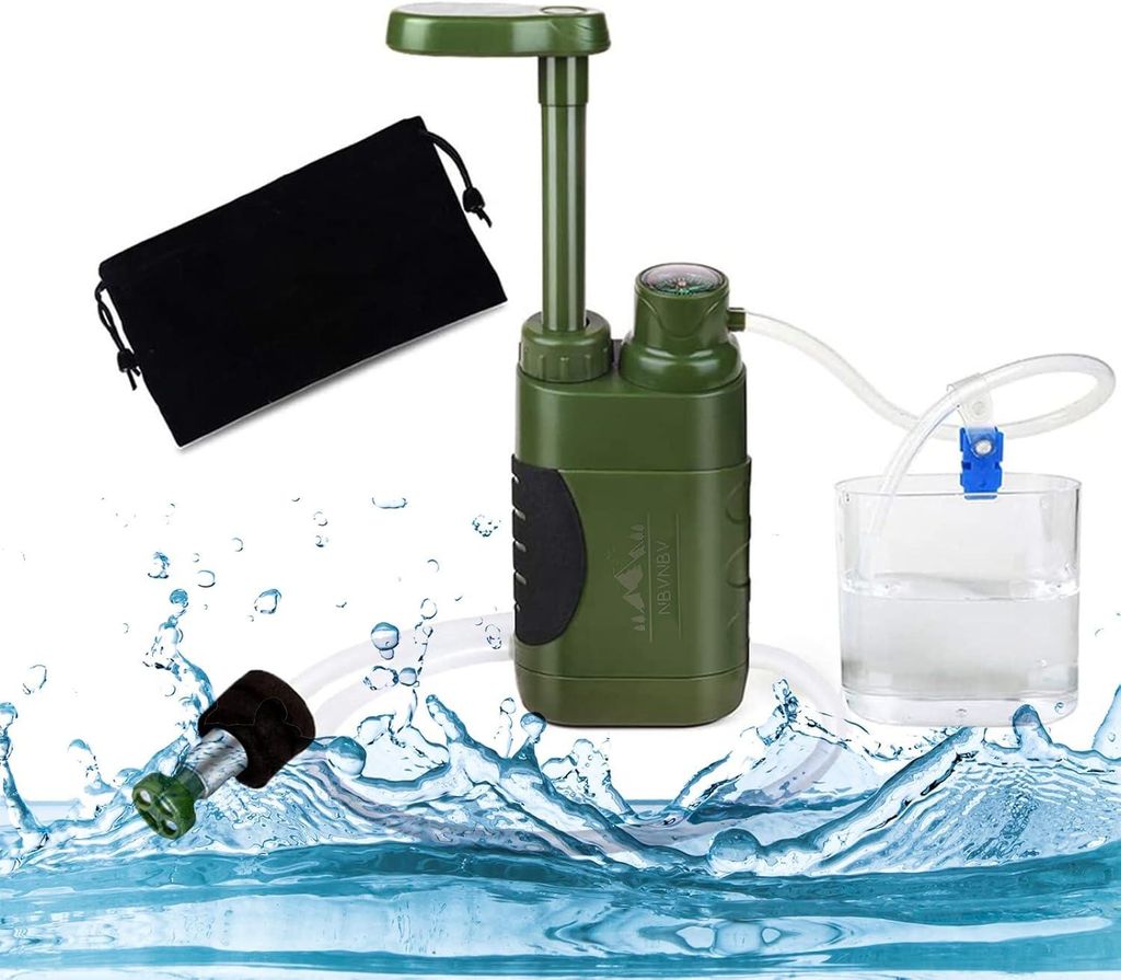 Außenwasserfilter, 5000L Überleben Campingfilter Trinkwasser, tragbare Prepper -Notausrüstung (Army Green)