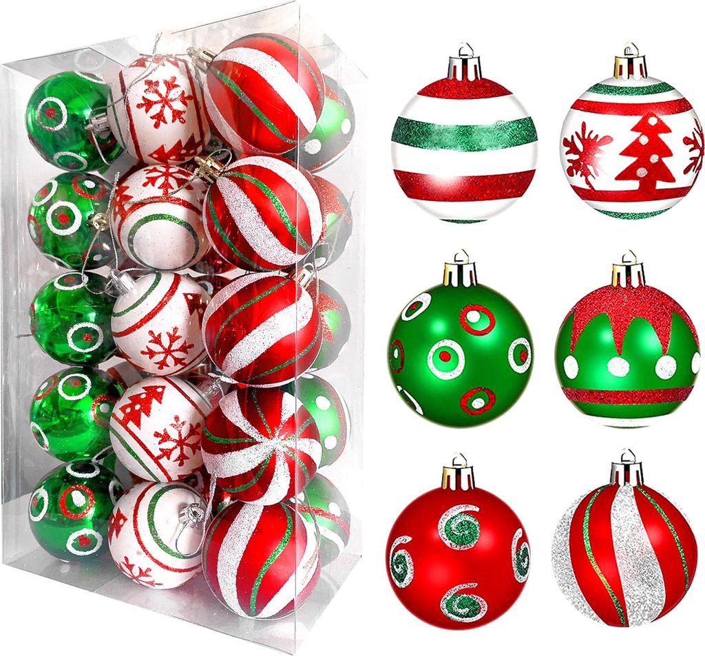 30 Stück Weihnachtskugeln, Ornamente, 6,1 cm, kleine, bruchsichere Kunststoffkugeln, Weihnachtsbaum-Hängedekoration für Feiertagskranz, Party, B...