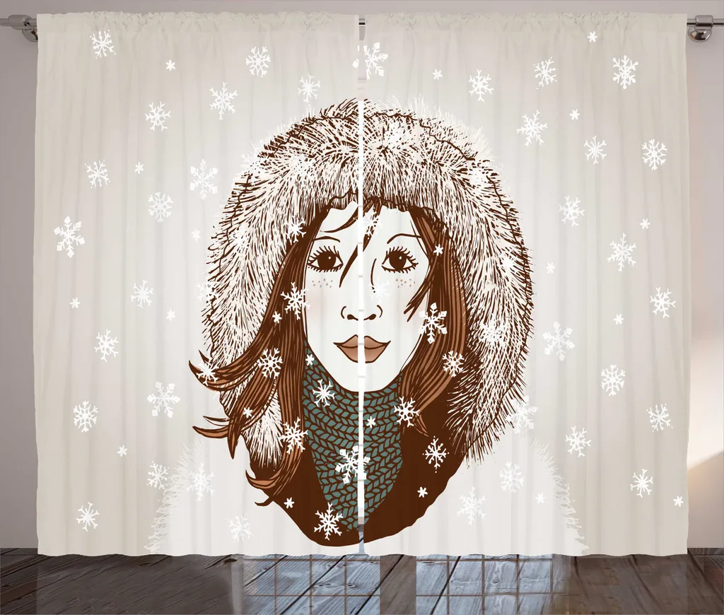 Rideau de Décoration d'Hiver pour Salon Portrait Dame 280x225 cm
