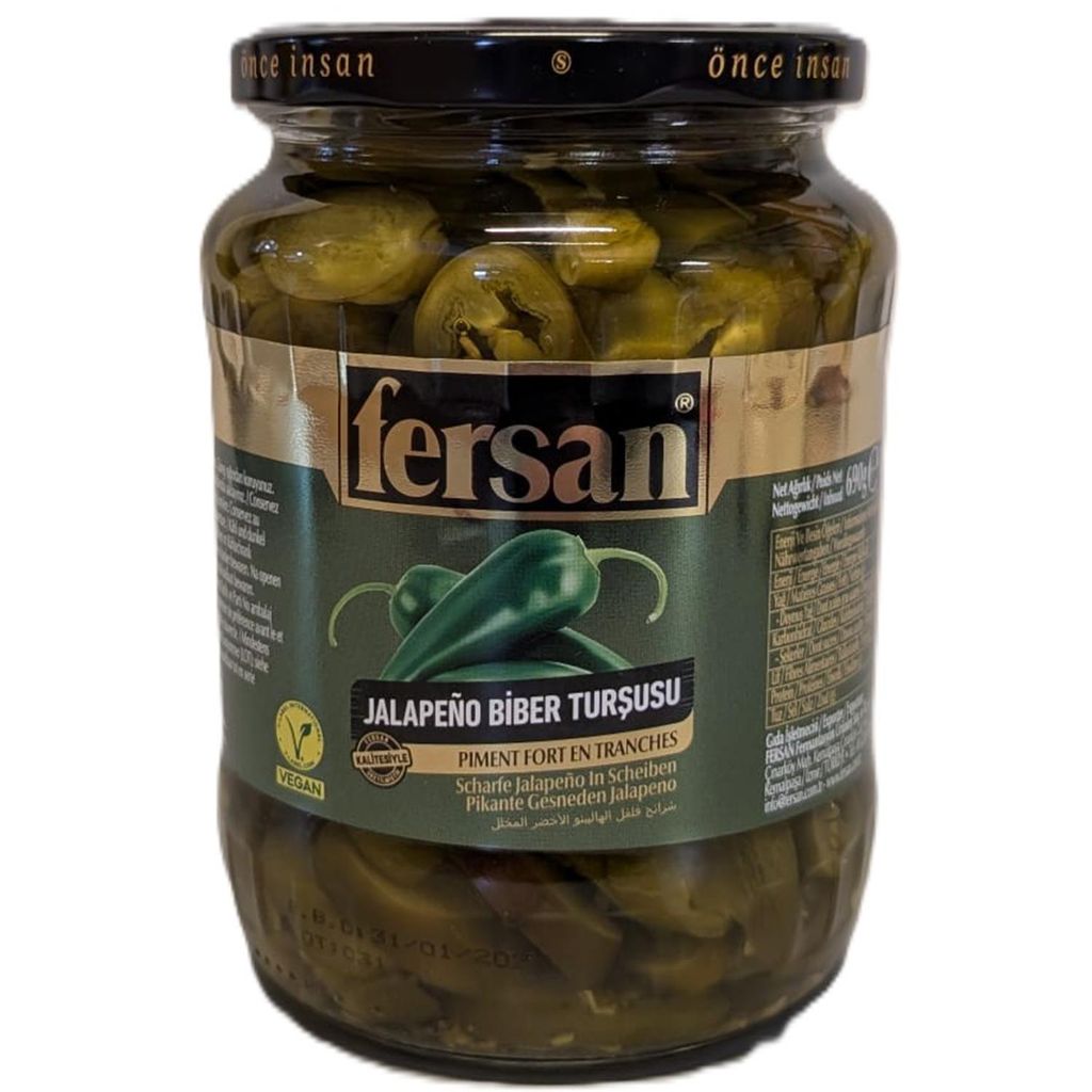Fersan Jalapeño Paprika in Scheiben, scharf & würzig eingelegt, 690g – Perfekt für Tacos, Pizza, Burger und Salate, Vegan