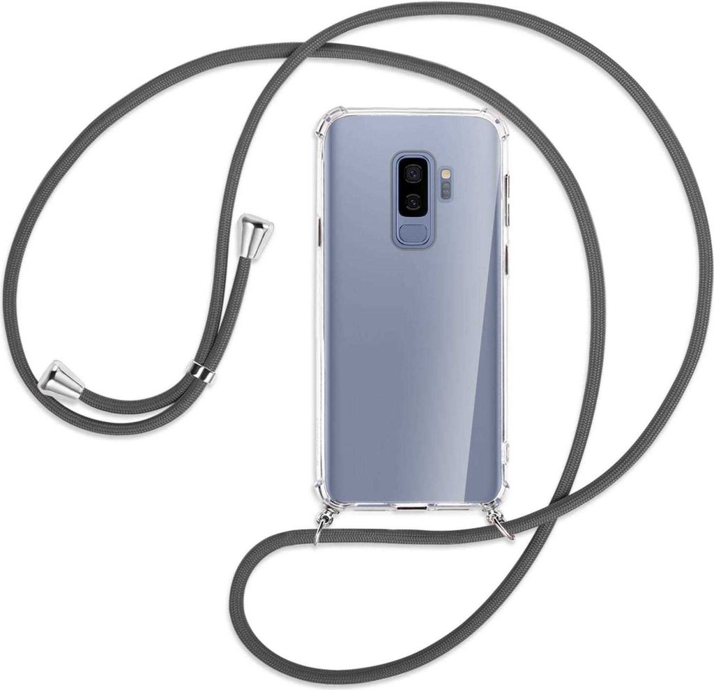 Handykette Backcover-Schutzhülle mit Band (Metall silberfarben) für Samsung Galaxy S9+ / S9 Plus - dunkelgrau