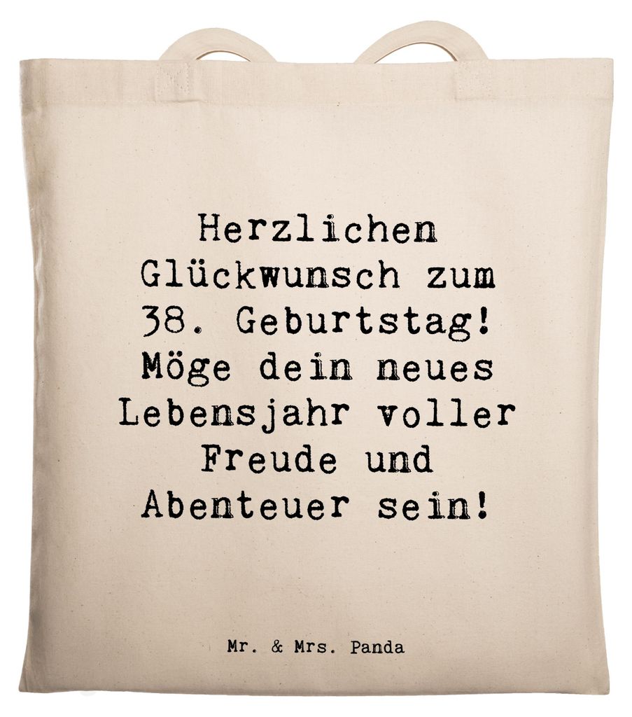 Mr. & Mrs. Panda Tote Bag Spruch 38. Geburtstag Freude Abenteuer - Transparent - Geschenk, Leben, Tasche, dokumententasche, feiern, neues Lebensjah...