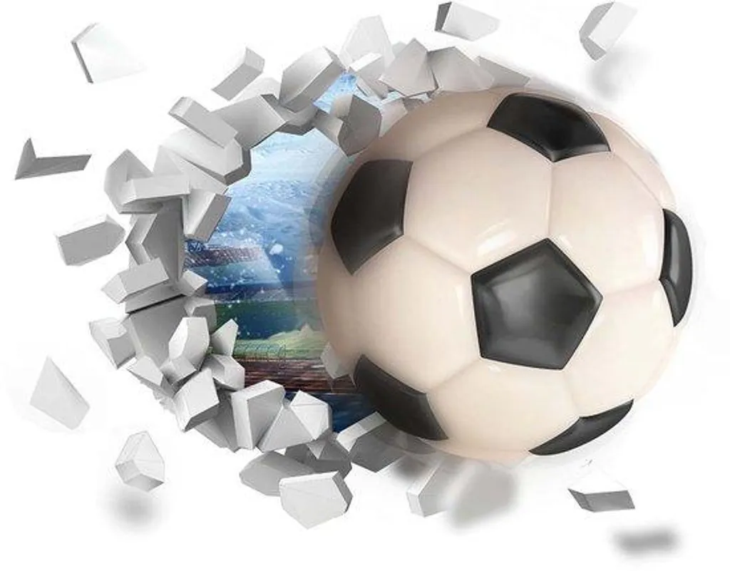 Sticker 3D foot effet ballon cassant le mur - Décoration XXL autocollante
