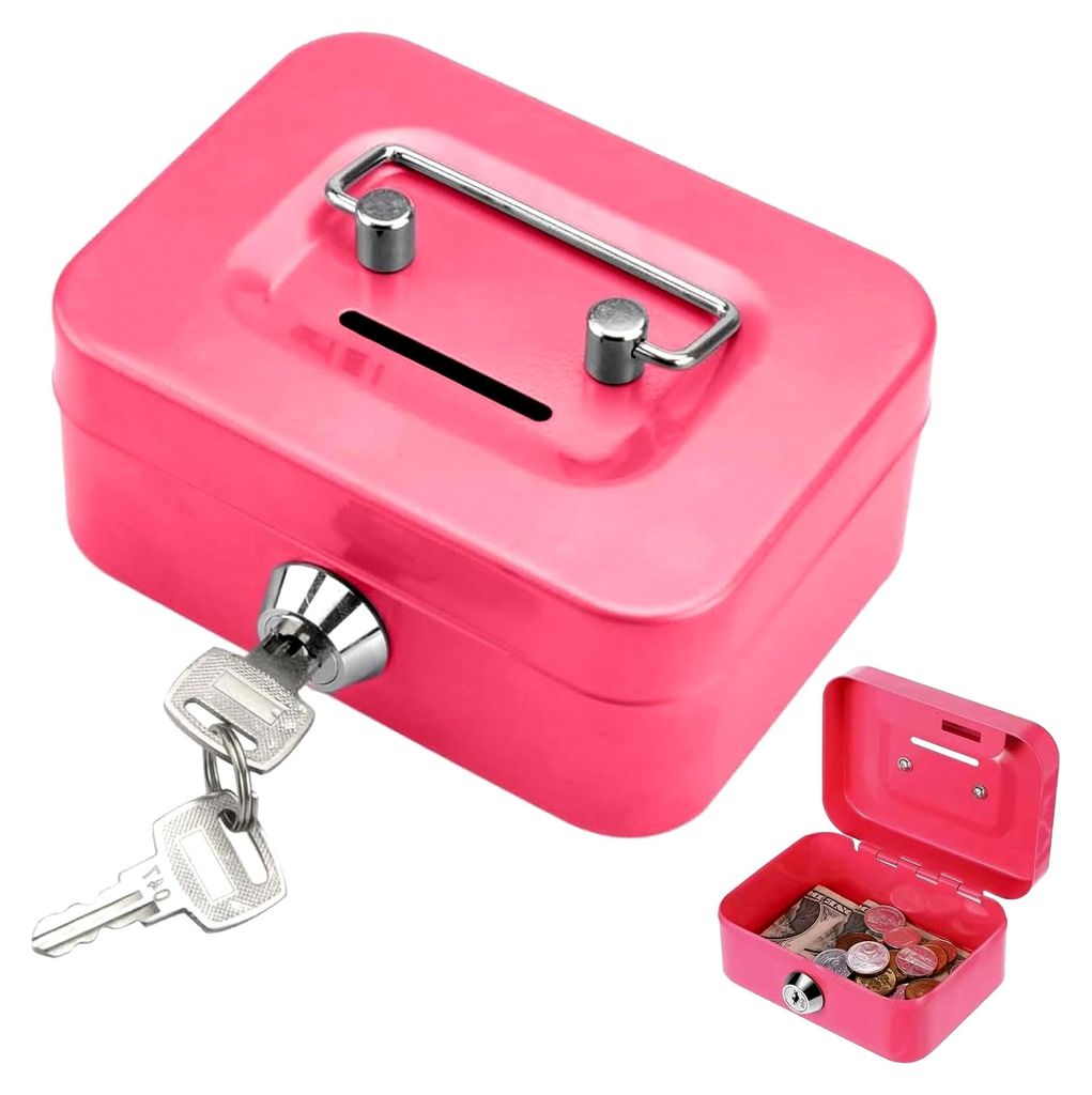 Abschließbare Geldkassette Klein Rosa, Kasse mit Schlitz, geeignet für Zuhause und Büro