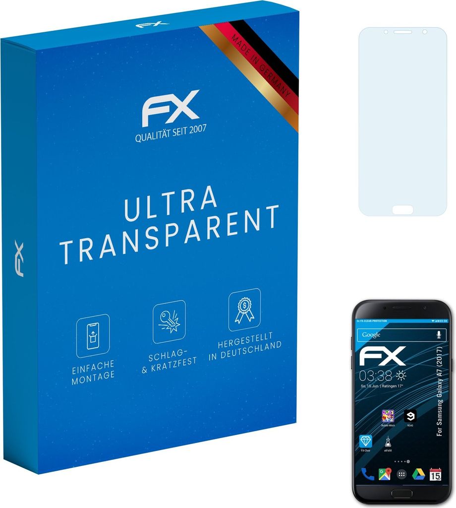 atFoliX FX-Clear 3x Schutzfolie kompatibel mit Samsung Galaxy A7 (2017) Displayschutzfolie