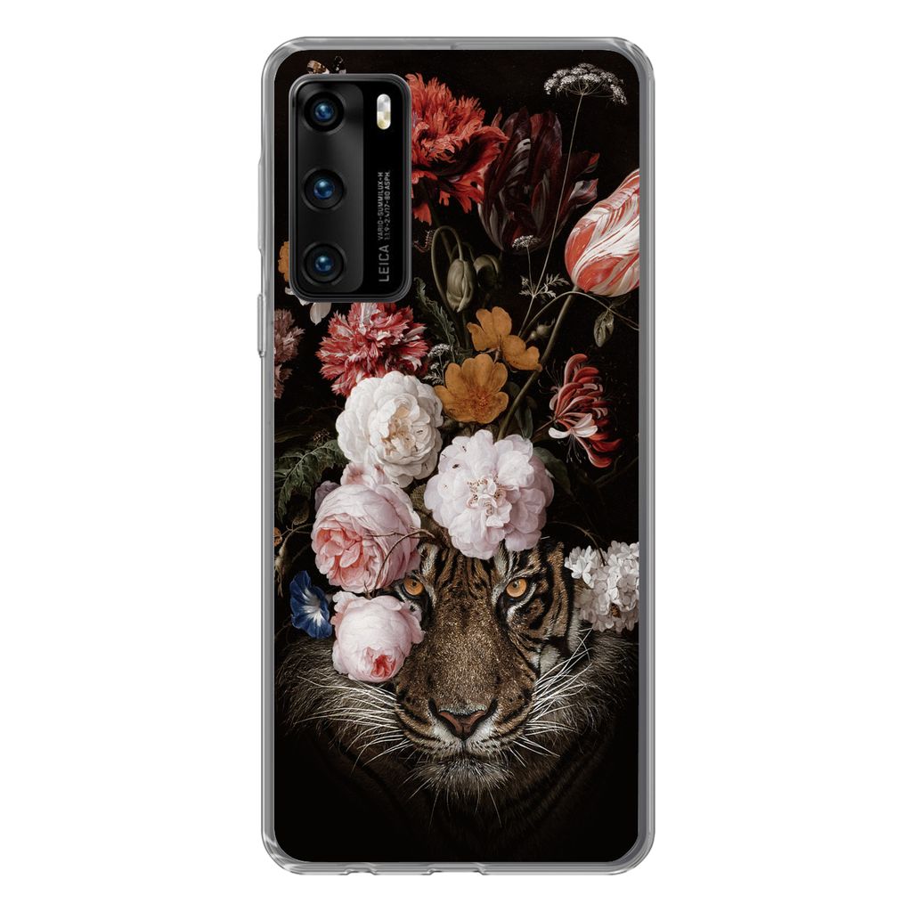 MuchoWow Handyhülle Schutzhülle Hülle für Huawei P40 Blumen - Jan Davidsz de Heem - Tiger - Gemälde - Stillleben - Alte Meister Silikon Soft...