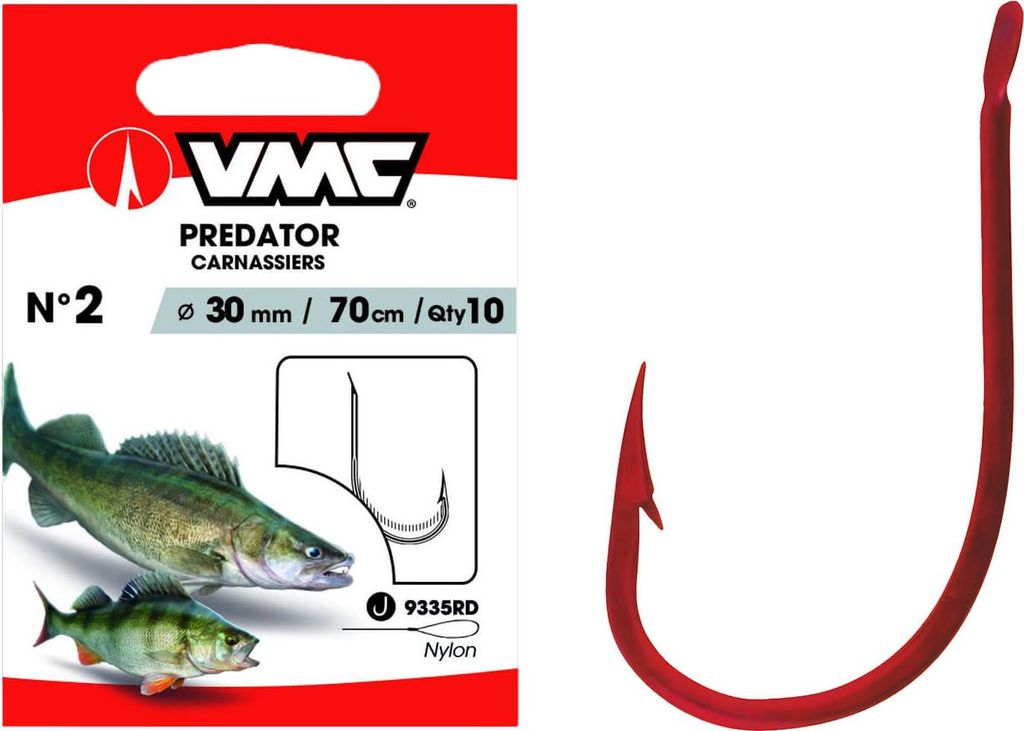 VMC Predator Zanderhaken 9335 Vorfachhaken 70cm Rot #2