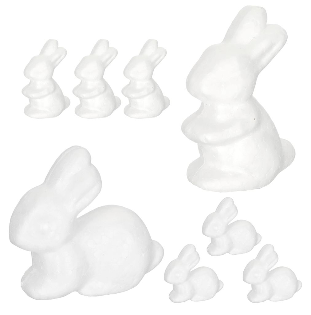 DIY Osterhase 8er Set zum Bemalen Styropor stehend sitzend Styropor-Hasen Osterdekoration basteln Hasen kreativ gestalten