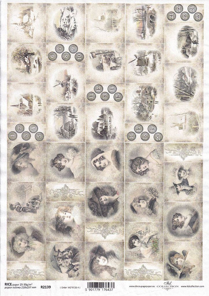 ITD Reispapier Decoupage Bastelpapier Serviettentechnik, vintage, Adventskalender R2139