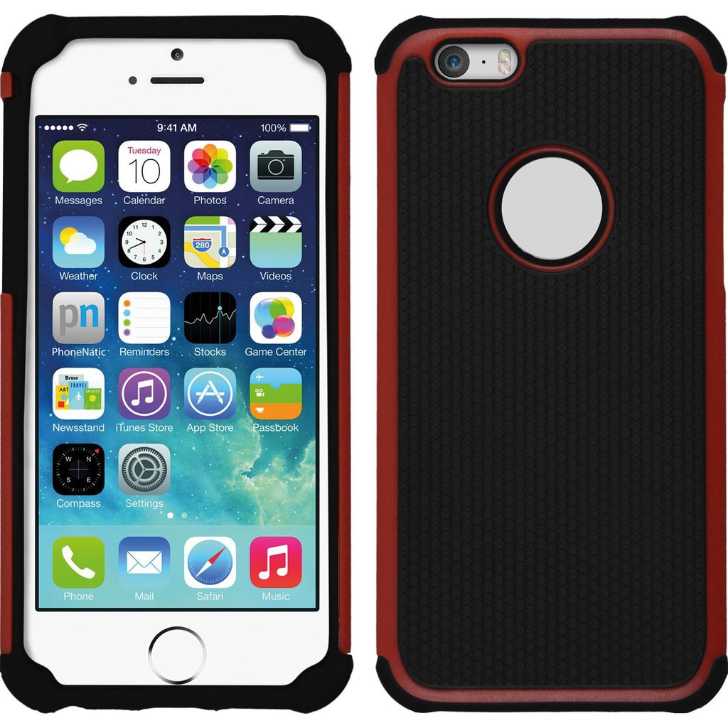 PhoneNatic Hybridhülle kompatibel mit Apple iPhone 6s / 6 - ShockProof Hexagon rot Cover Schutzhülle + 2 Schutzfolien