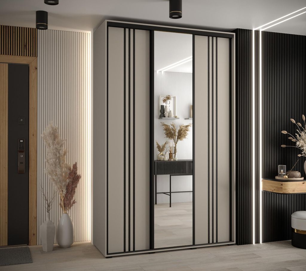 Kleiderschrank INDIRA 7 - 150/60 cm, Kaschmir / Schwarz