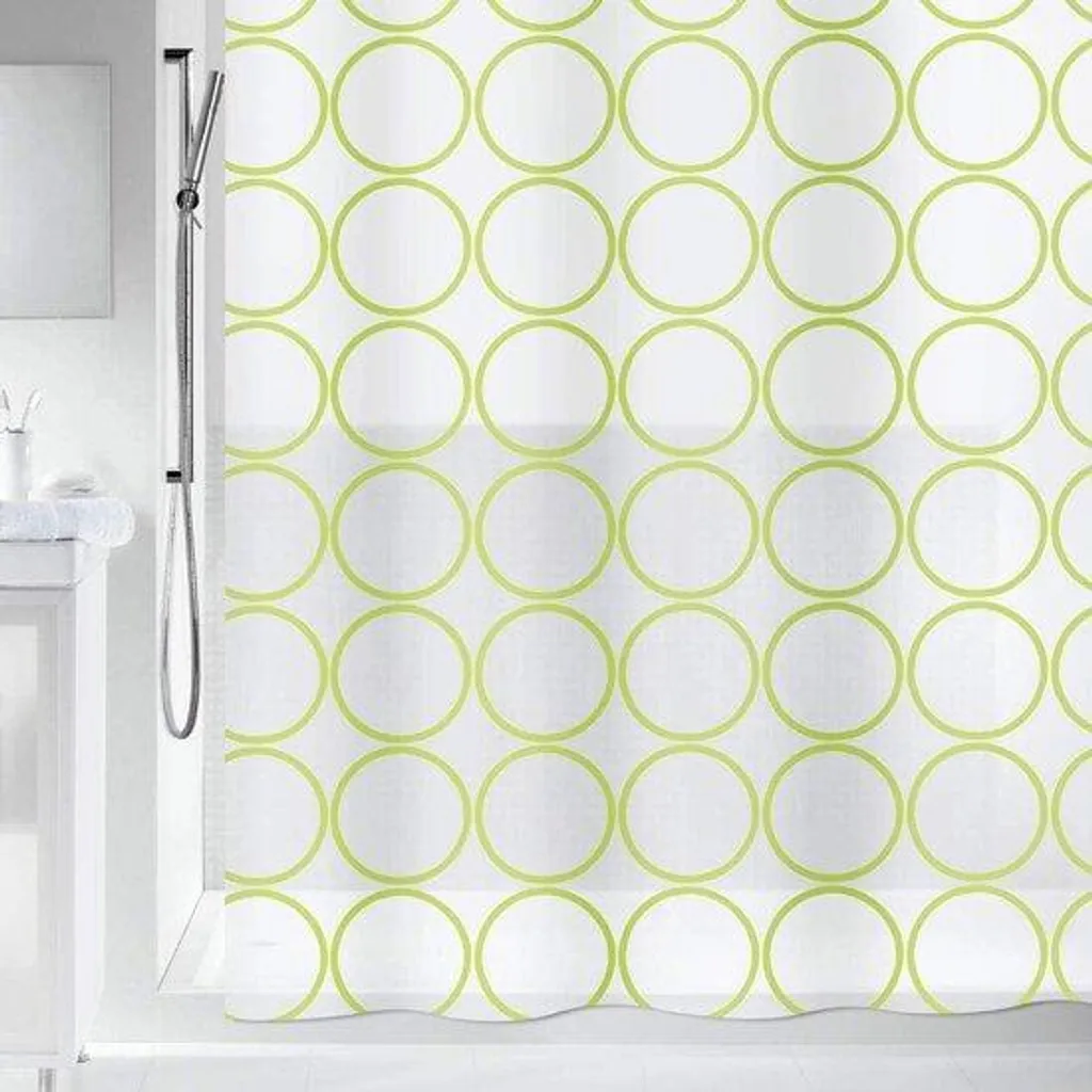 Rideau de douche hydrofuge en PEVA décoratif blanc et vert 180x200 cm