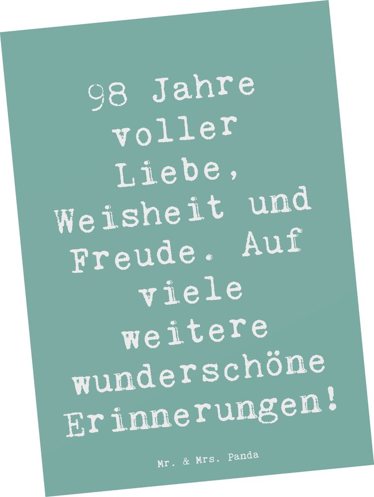 Mr. & Mrs. Panda Postkarte Spruch 98. Geburtstag Freude - Meeresbrise - Geschenk, Glückwunsch, Ansichtskarten, Ansichtskarte, feiern, Weisheit, ei...