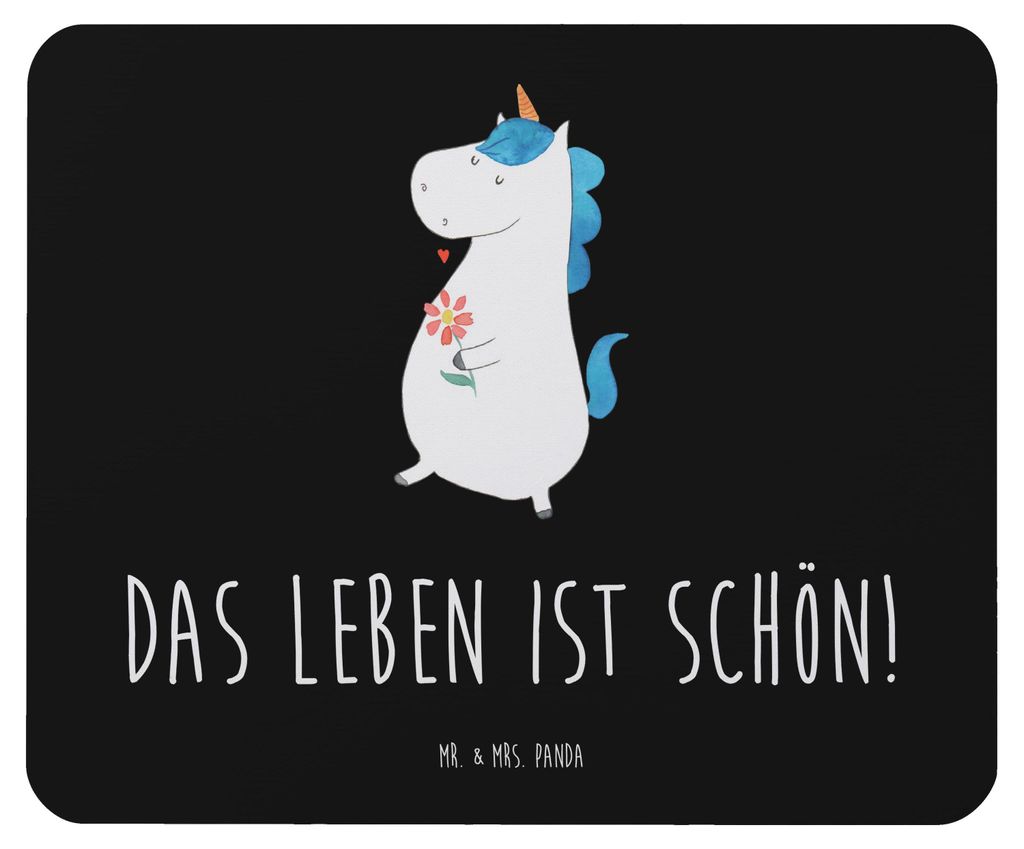 Mr. & Mrs. Panda Mauspad Einhorn Spaziergang - Schwarz - Geschenk, Mouse Pad, computermatte, Blumen, Mousepad, Unicorn, Einhörner, mousematte, Mot...
