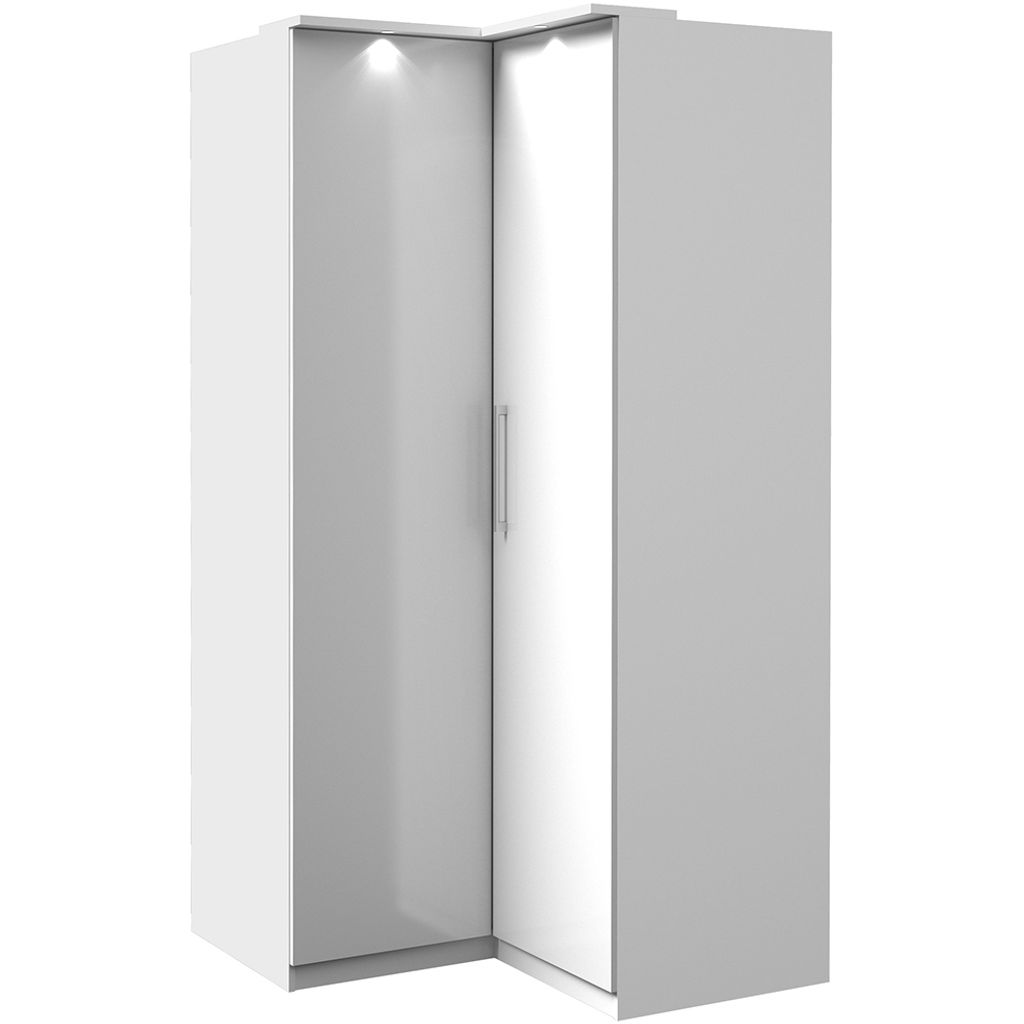 Eckkleiderschrank weiß OLMO-83 mit Fronten in Hochglanz weiß inkl. LED Beleuchtung, B/H/T: ca. 109/217/63 cm