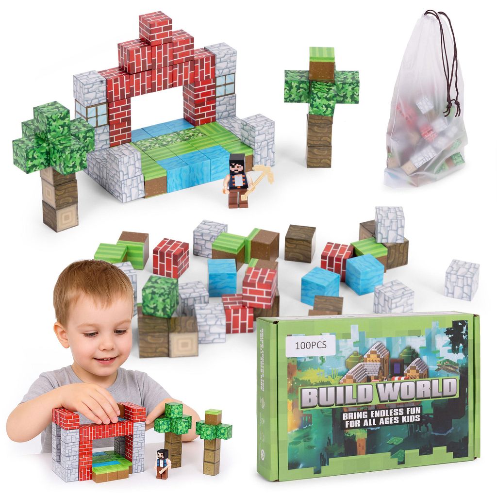 Magnetische Konstruktionsbausteine für Kinder, Set mit 100 Produktbild 
