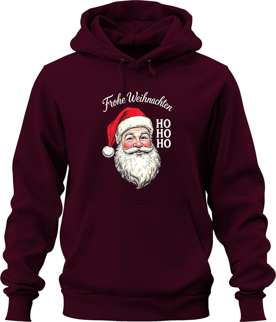 Frohe Weihnachten Weihnachtsmann HO HO HO Retro Nikolaus Geschenk Uni Hoodie Kapuzenpullover, Burgundy, M