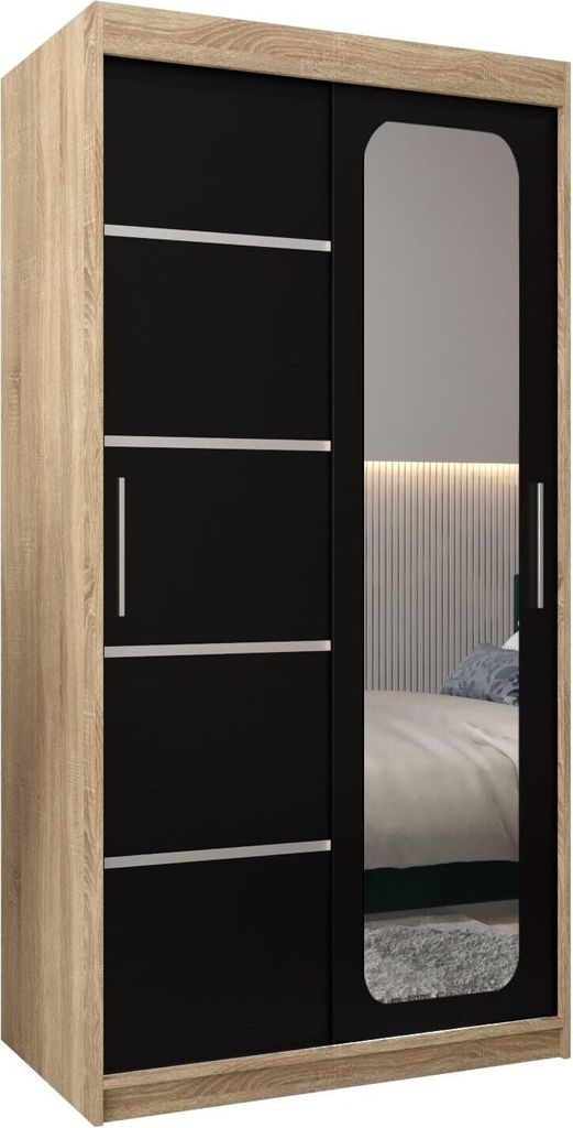 MEBLE KRYSPOL Promo 2100 Schlafzimmerschrank zwei Schiebetüren - Sonoma + Mattschwarz