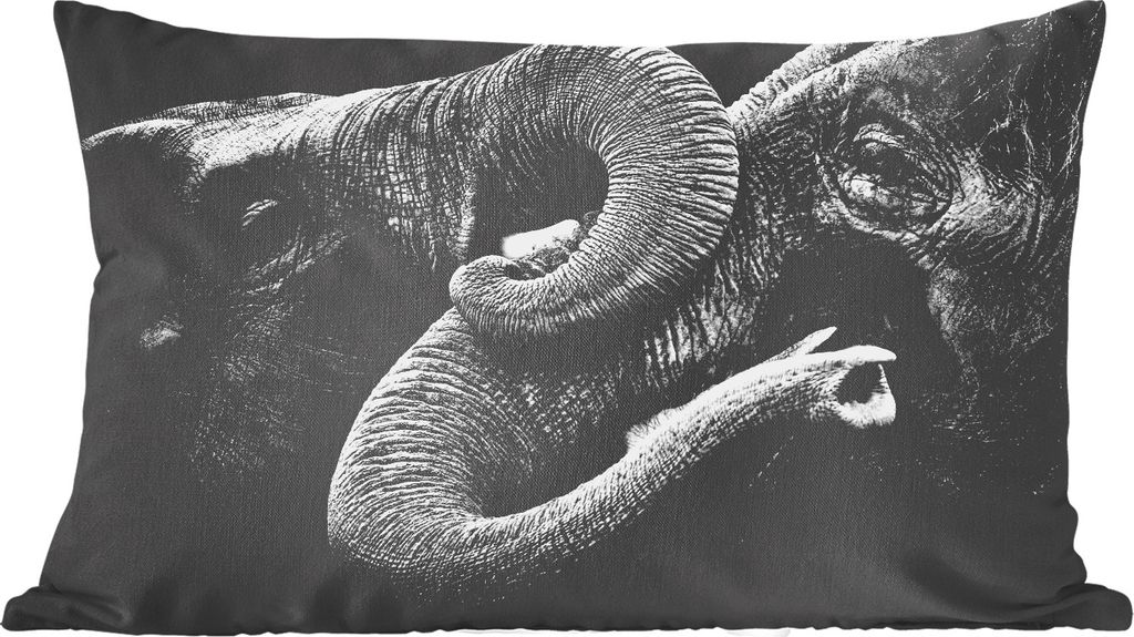 MuchoWow Zierkissen Sofakissen Wohnzimmer Dekokissen 50x30 cm Knuddelige Elefanten in Schwarz und Weiß - Wohnzimmerdekoration - Polster mit Photo