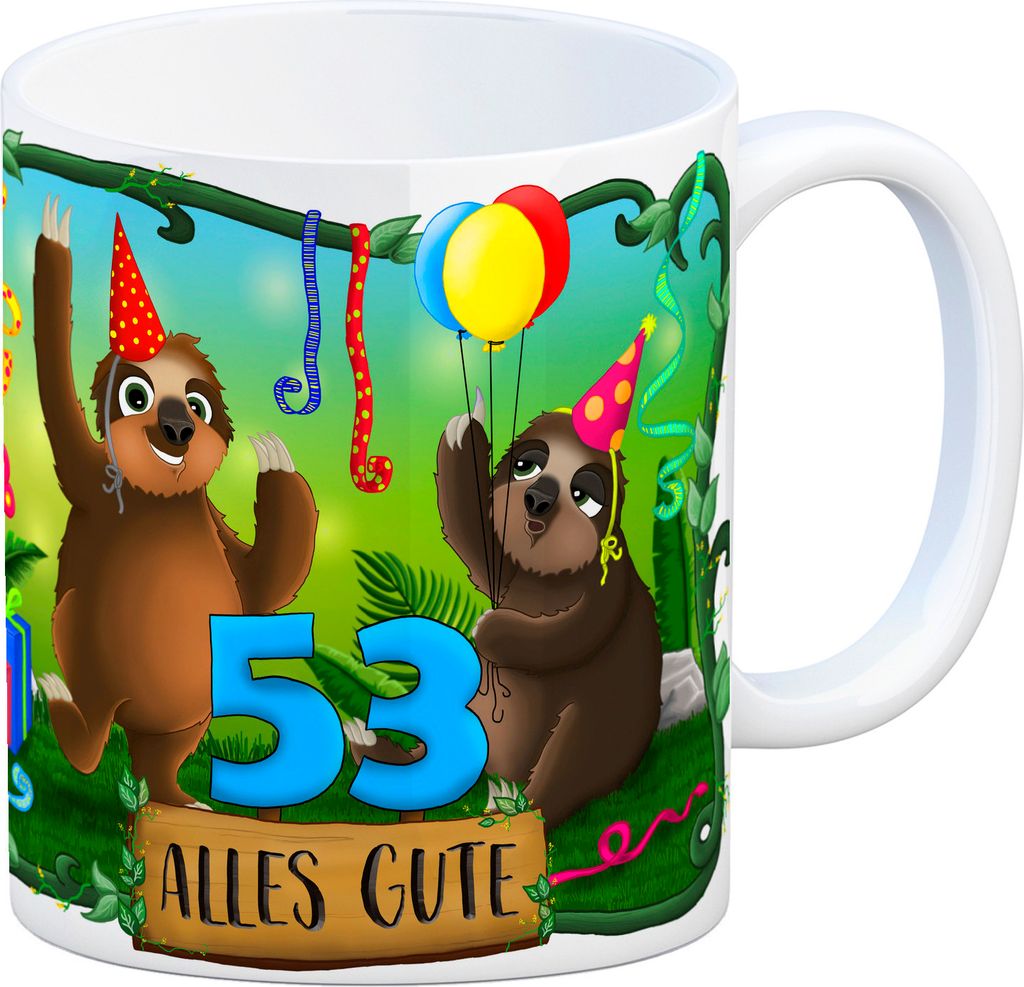 Faultier Kaffeebecher zum 53.Geburtstag Tasse Kaffeetasse Becher mug Teetasse