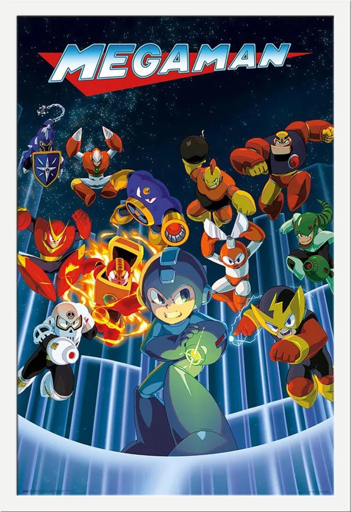 Mega Man Poster con Cornice MDF Bianca Shinsuke - Arte Gaming Retrò
