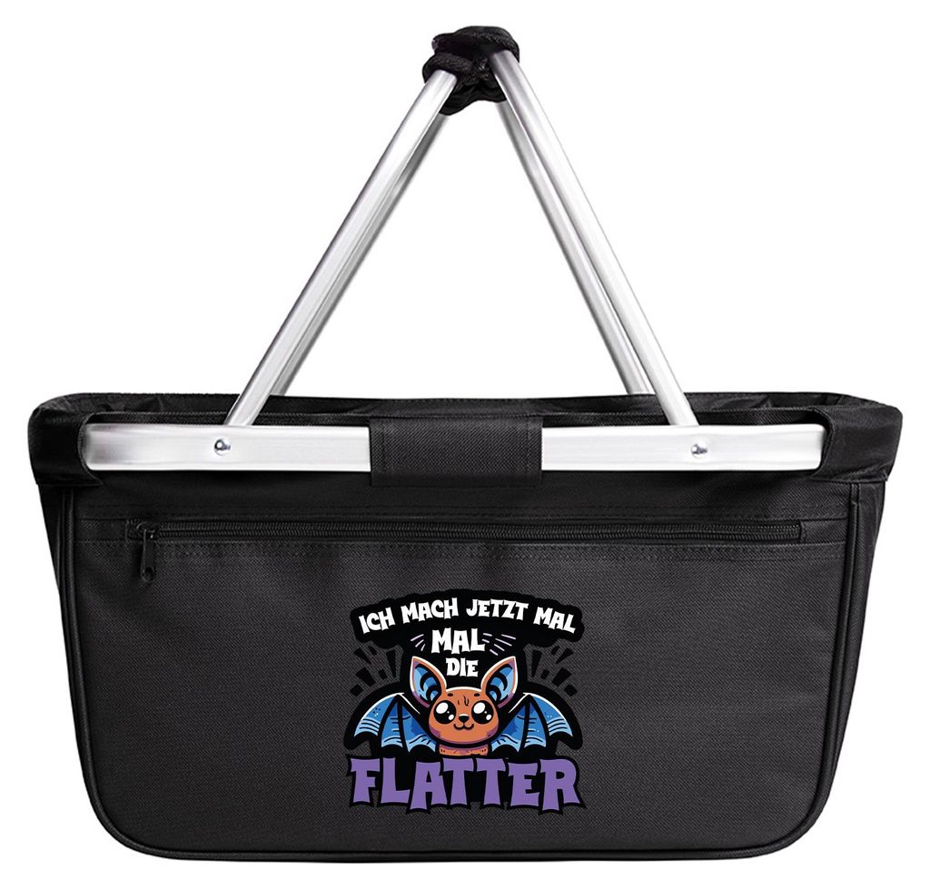 Huuraa Einkaufskorb Ich mach jetzt die Flatter Fledermaus 20 Liter Black faltbarer Tragekorb Geschenkidee