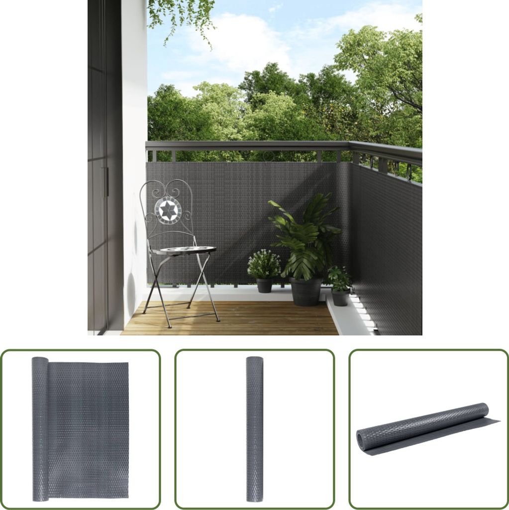The Living Store Balkon-Sichtschutz Anthrazit 600x90 cm Poly Rattan