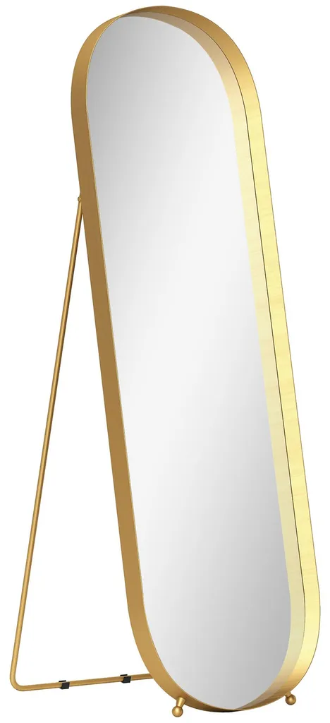 Grand miroir cadre métal doré 160 cm, design bombé et verre haute qualité