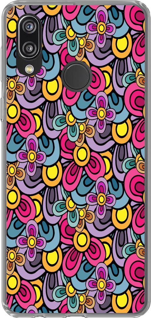 MuchoWow Handyhülle Schutzhülle Hülle für Telefoonhoesje Huawei P20 Lite (2020) Diagramm - Hippie - Blumen - Lila Silikon Softcase Handy Hül...