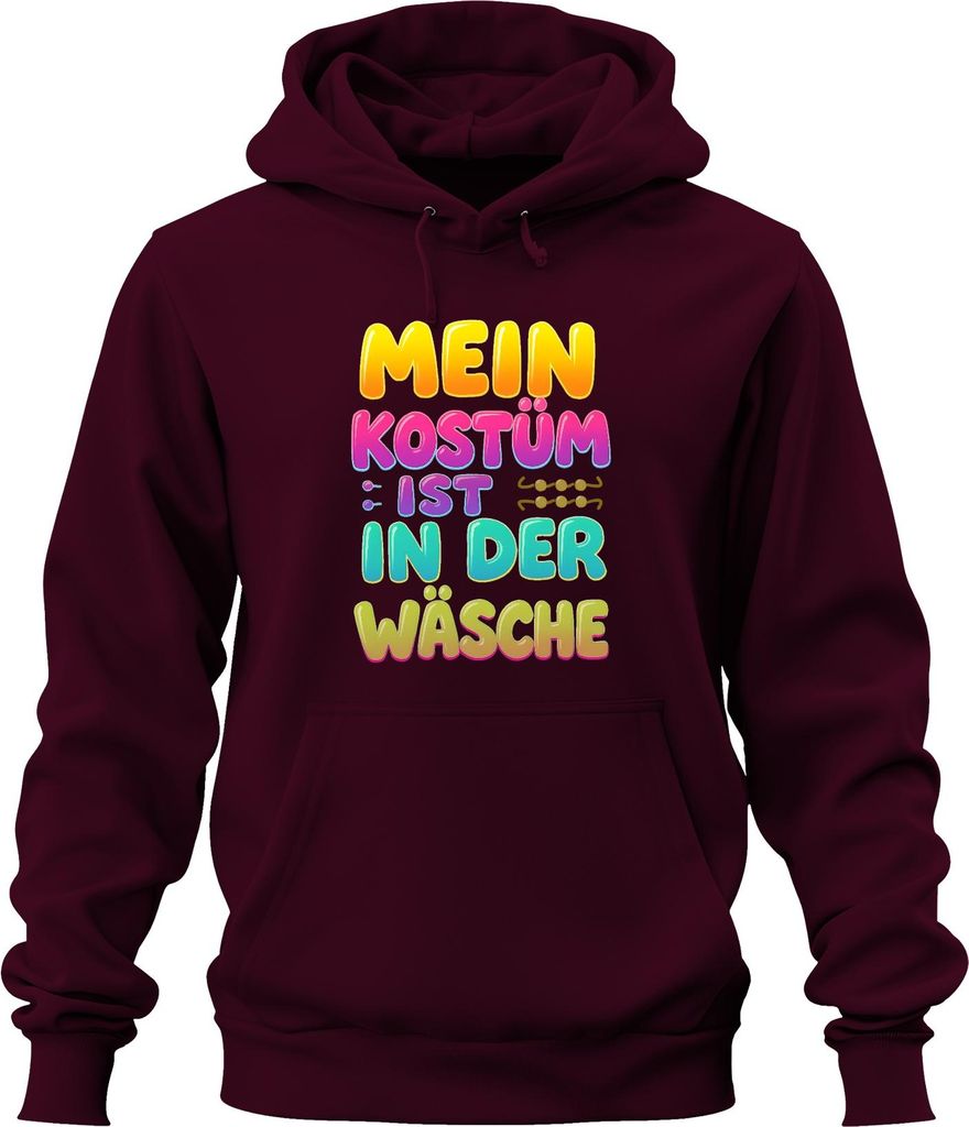 Mein Kostüm ist in der Wäsche lustig Fasching Karneval Geschenk Uni Hoodie Kapuzenpullover, Burgundy, S