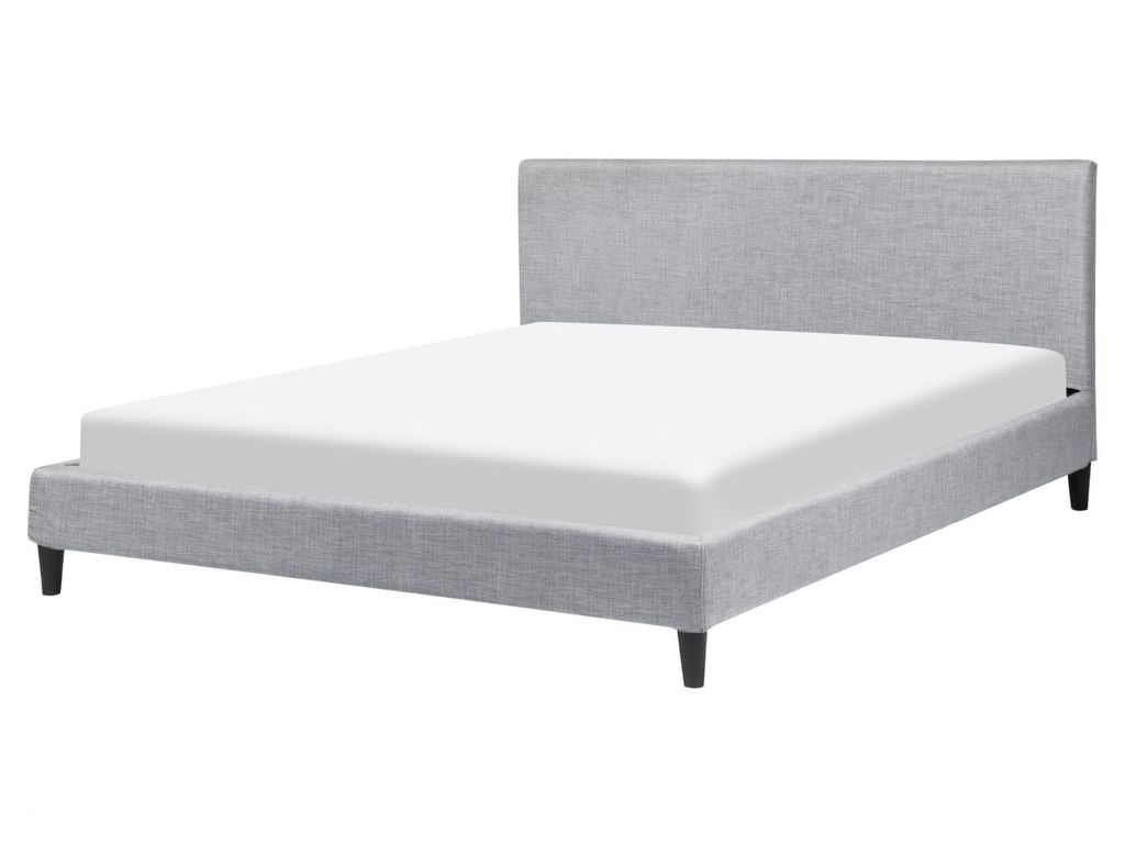 BELIANI Polsterbett Grau 160 x 200 cm Leinenoptik LED Beleuchtung Geradlinige Form Klassisch