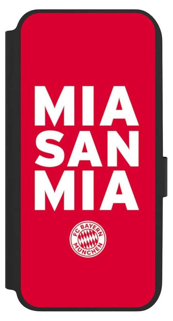 NIVOCASE Klapphülle für Samsung Galaxy A14 5G Handyhülle aus Kunst Leder NIVOflip schwarz FC Bayern München FCB Mia San Mia