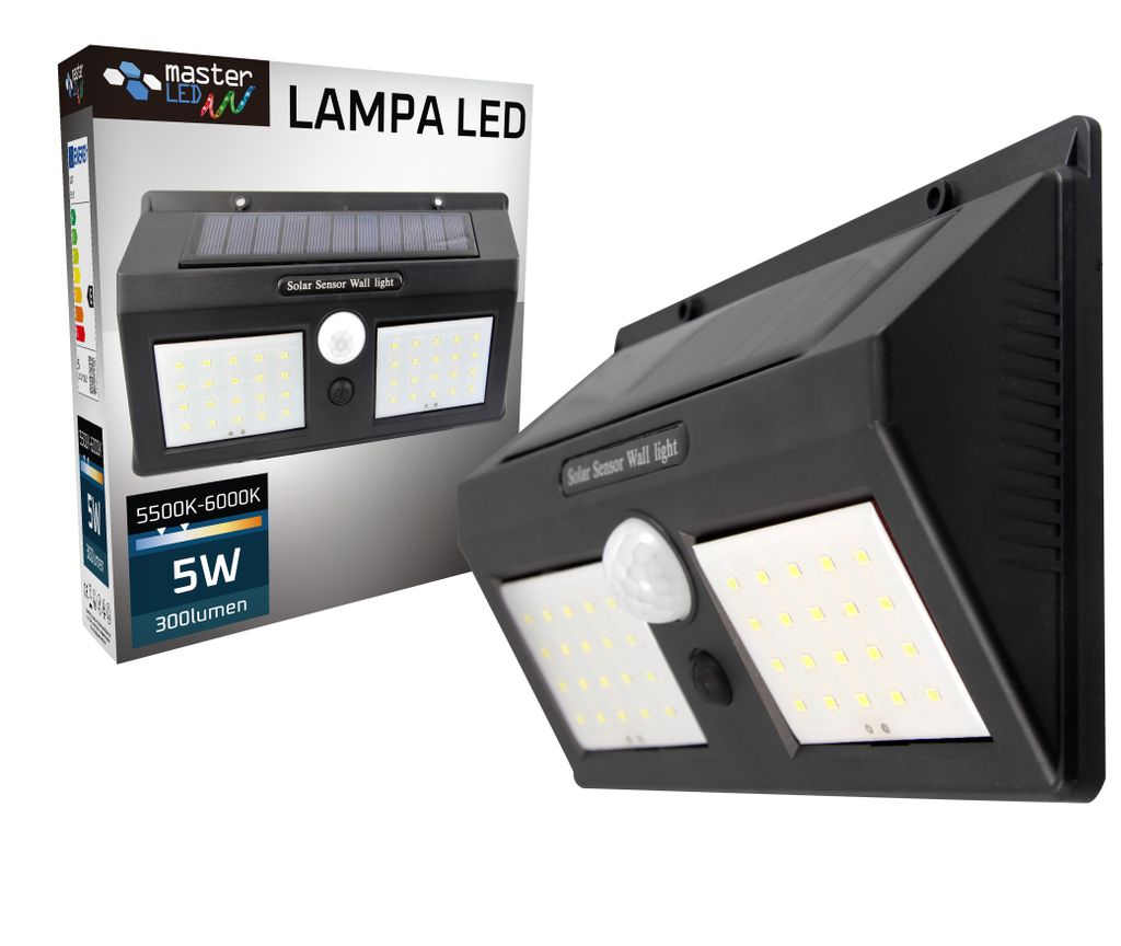 MasterLED Solarleuchte mit Bewegungsmelder außen 40 LED IP44 6500K kaltweiß Wandlampe schwarz mit Dämmerungssensor