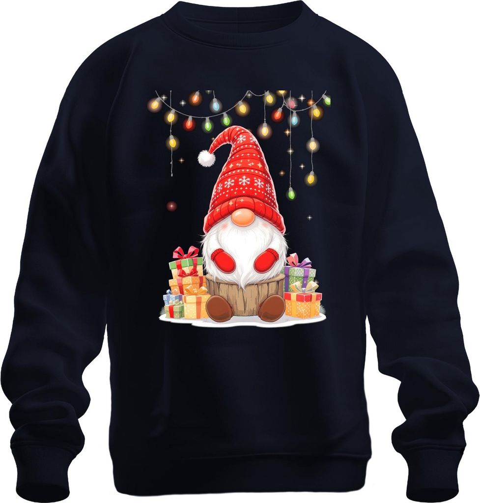 Weihnachtswichtel Gnom rote Mütze Geschenke Lichterkette nordisch Uni Sweatshirt Pullover, Navy, 3XL