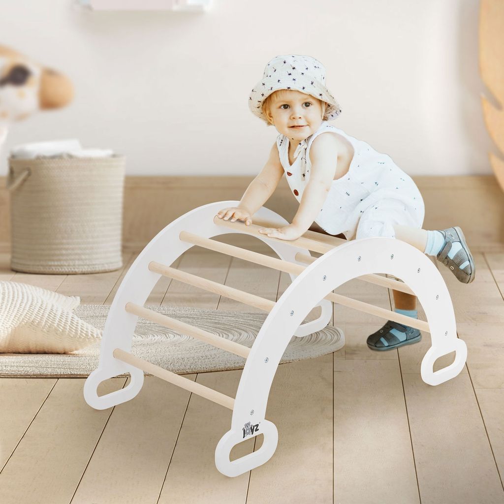Joyz Kletterbogen für Kinder, Weiß, Bogenwippe aus Holz, ab 2 Jahre, Bogen Kletterdreieck nach Pikler Dreieck & Montessori Spielzeug