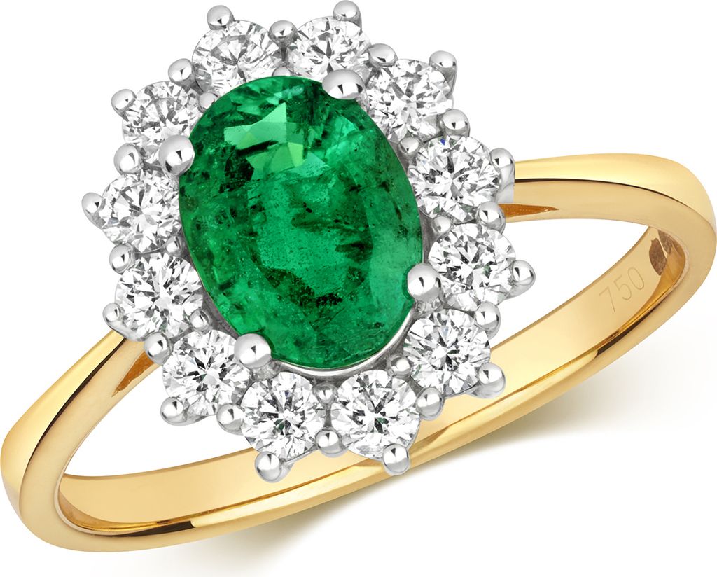 Wunderschöner 18 Karat (750) Gold Cluster Damen - Diamant Ring Brillant-Schliff 0.56 Karat HI - SI mit Smaragd, 53 (16.9); TRS2385RSM