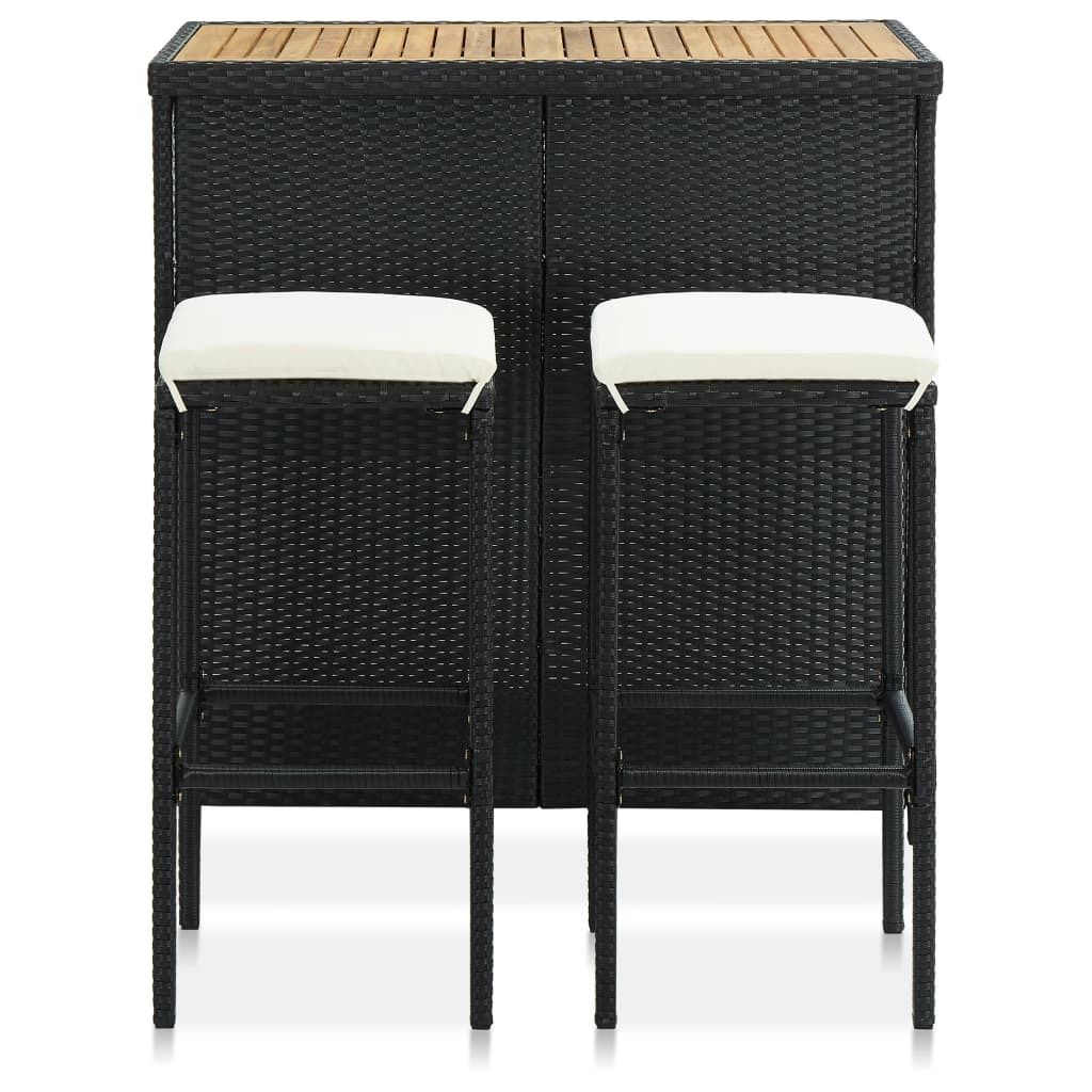 "WINTER SALE" 3-tlg. Bar-Set/Esszimmertisch - Küchentisch + Stühle - Modernes Design - Poly Rattan Schwarz - Komplettset Esszimmer NEU8508885