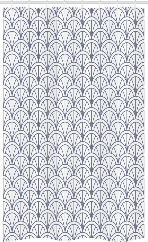 ABAKUHAUS Geometrisch Schmaler Duschvorhang, Seigaiha Muster, Badezimmer Deko Set aus Stoff mit Haken, 120 x 180 cm, Kadett Blau Weiß