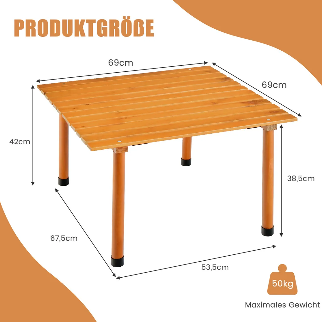 COSTWAY Table de camping pliante en bois 69x69cm avec sac de transport - 7