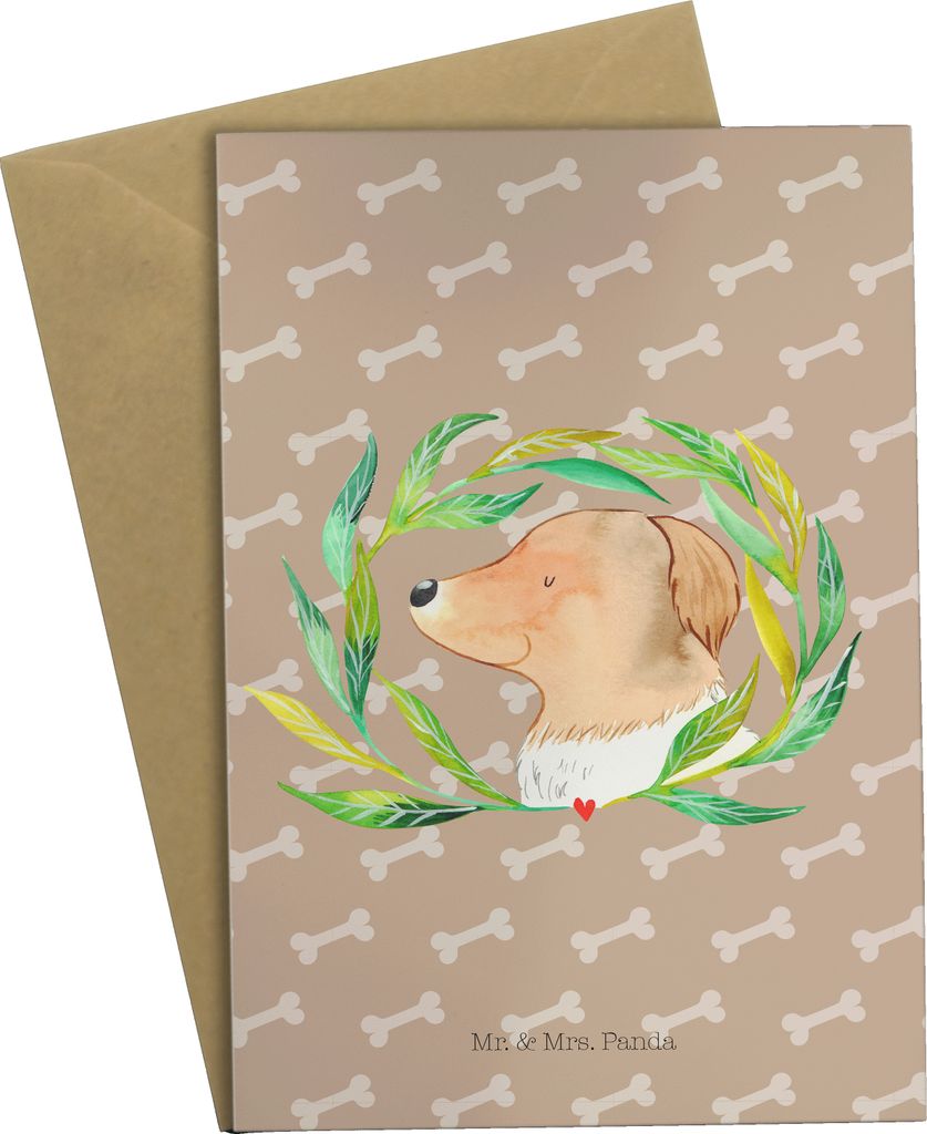 Mr. & Mrs. Panda Klappkarte Hund Blumen - Hundeglück - Geschenk, Sprüche, Glückwunschkarte, einladungskarten, Grußkarten, hochzeitskarten, Nied...