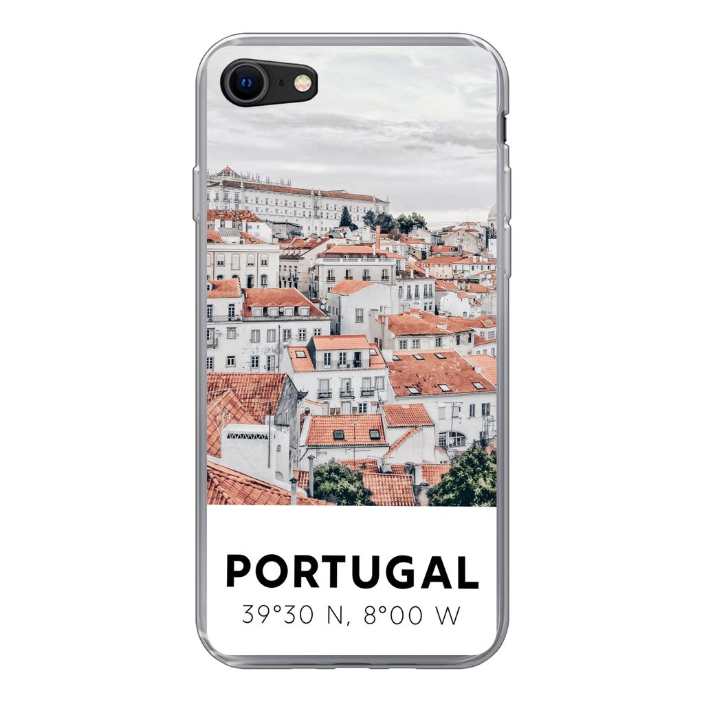 MuchoWow Handyhülle Schutzhülle Hülle für iPhone 8 Portugal - Europa - Rot - Silhouette Silikon Softcase Handy Hülle - Schutzhaube